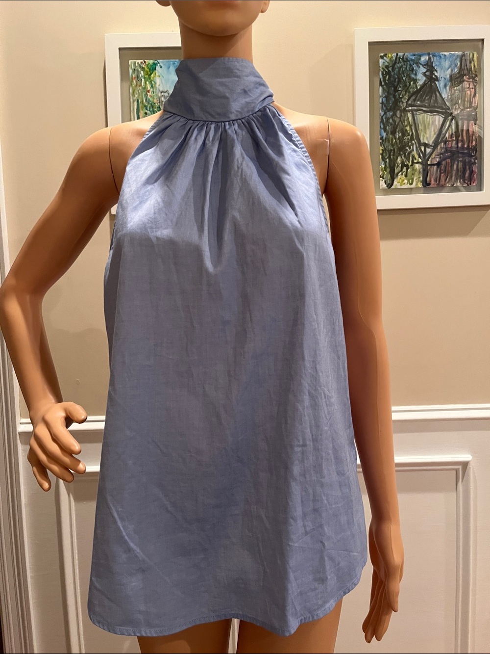 J. Crew Light Blue Top with Gathered Neckline